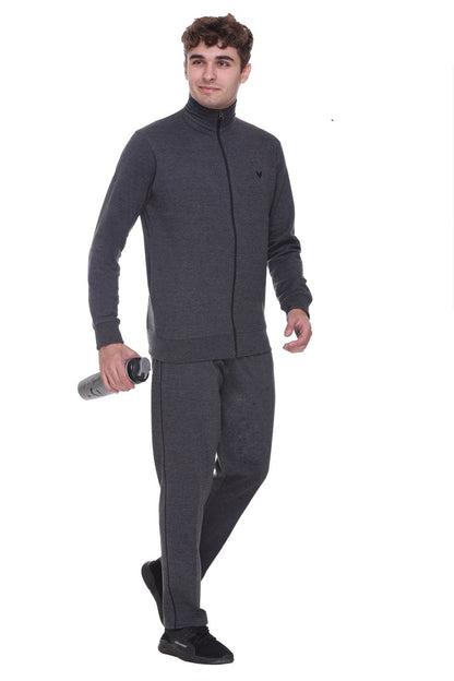 Charcoal Grey Cotton Fleece Winter Tracksuit For Men