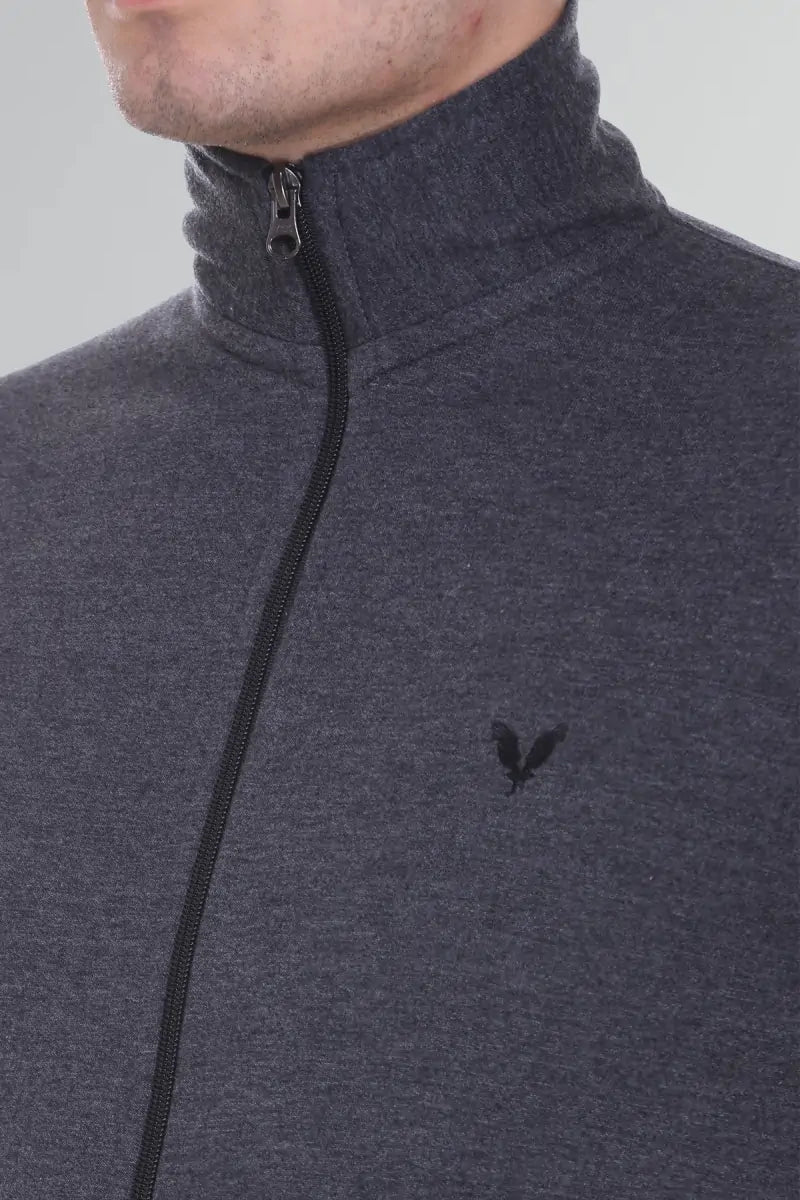 Charcoal Grey Cotton Fleece Winter Tracksuit For Men