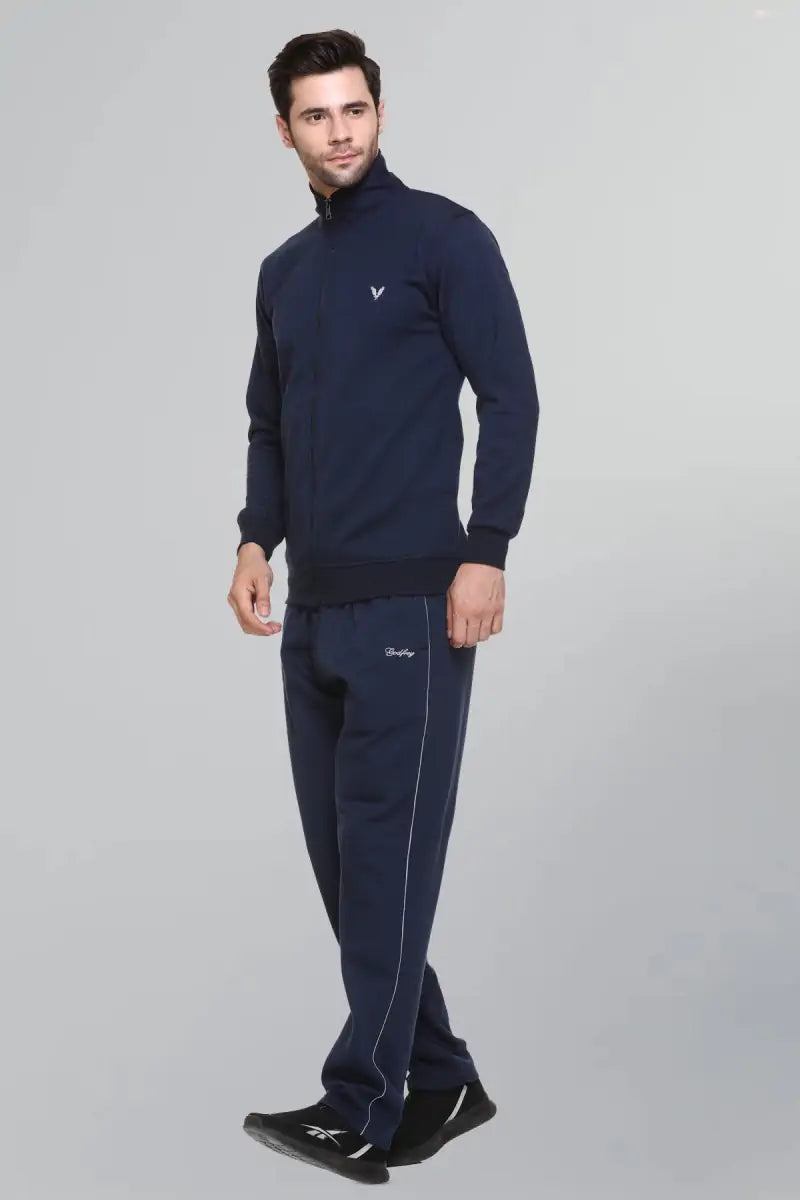 Navy Cotton Fleece Winter Tracksuit For Men