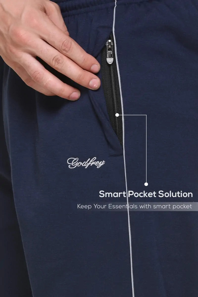 Navy Cotton Fleece Winter Tracksuit For Men
