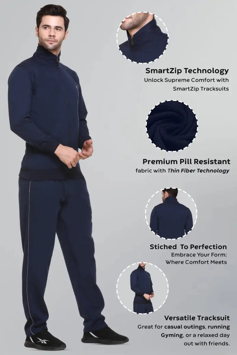 Navy Cotton Fleece Winter Tracksuit For Men