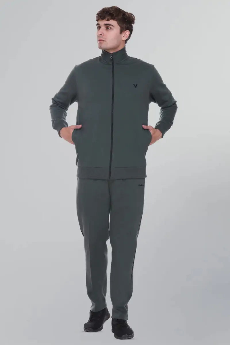 Peacock Teal Cotton Fleece Winter Tracksuit For Men