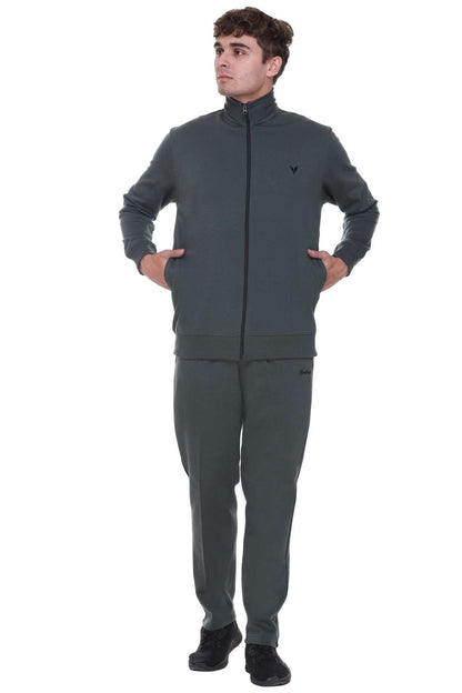 Peacock Teal Cotton Fleece Winter Tracksuit For Men