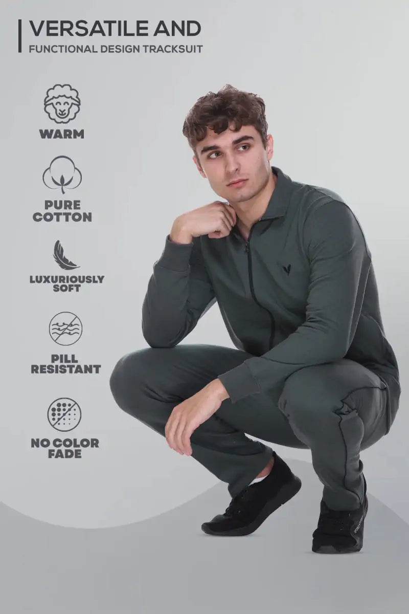 Peacock Teal Cotton Fleece Winter Tracksuit For Men