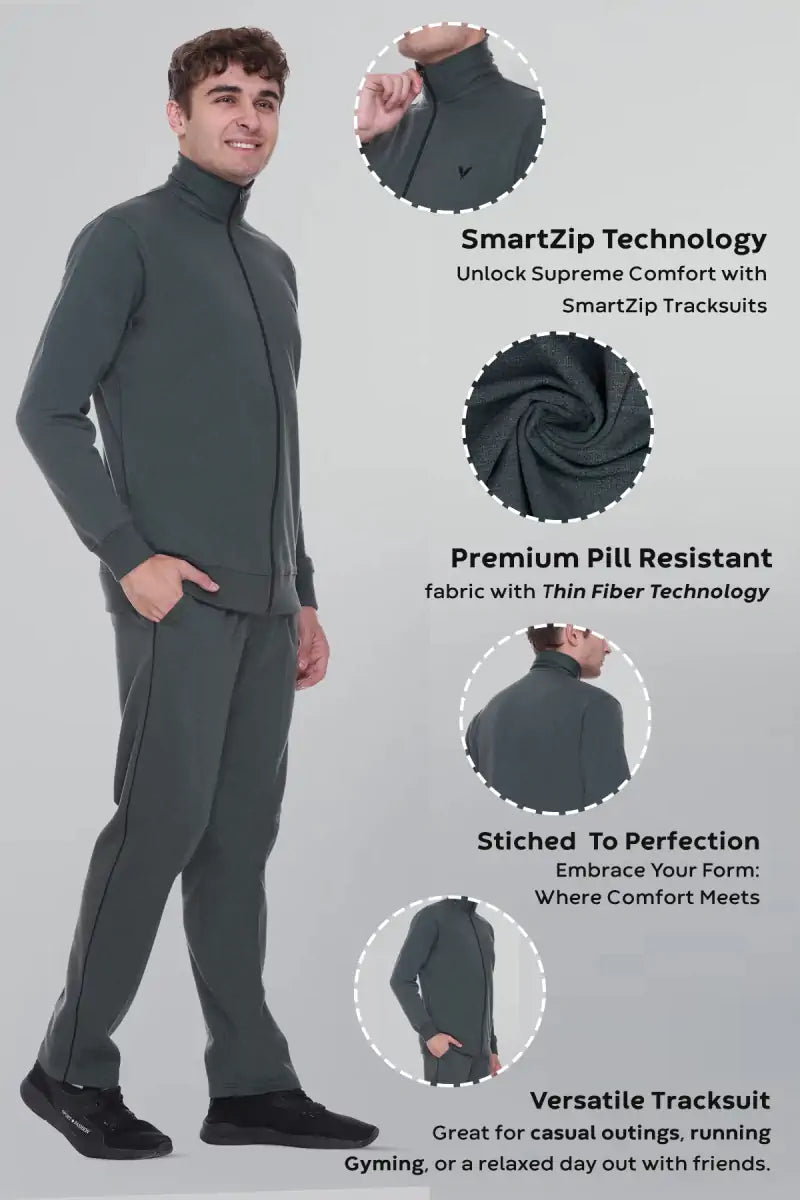 Peacock Teal Cotton Fleece Winter Tracksuit For Men