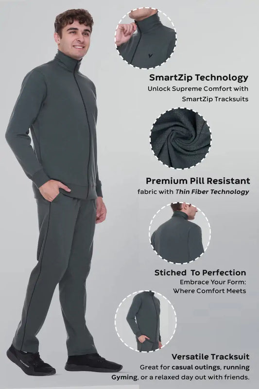 Peacock Teal Cotton Fleece Winter Tracksuit For Men