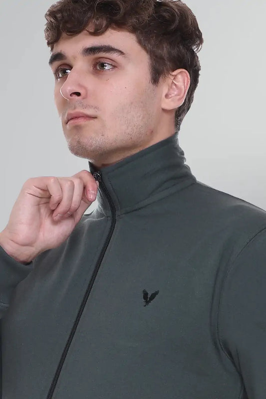 Peacock Teal Cotton Fleece Winter Tracksuit For Men