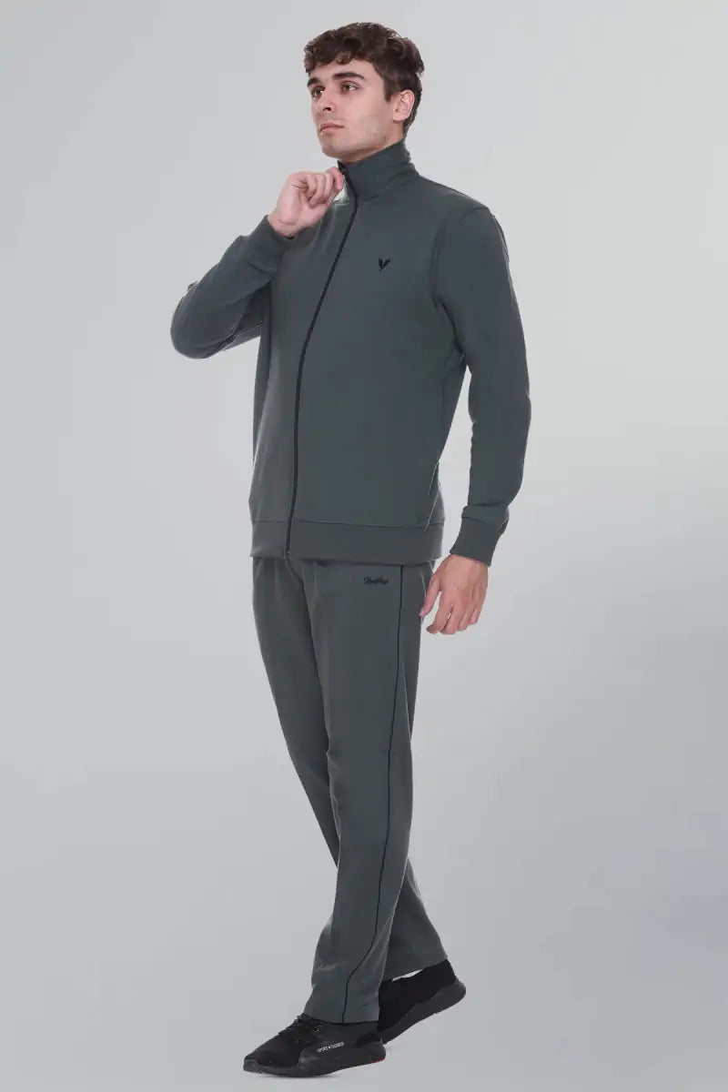 Peacock Teal Cotton Fleece Winter Tracksuit For Men