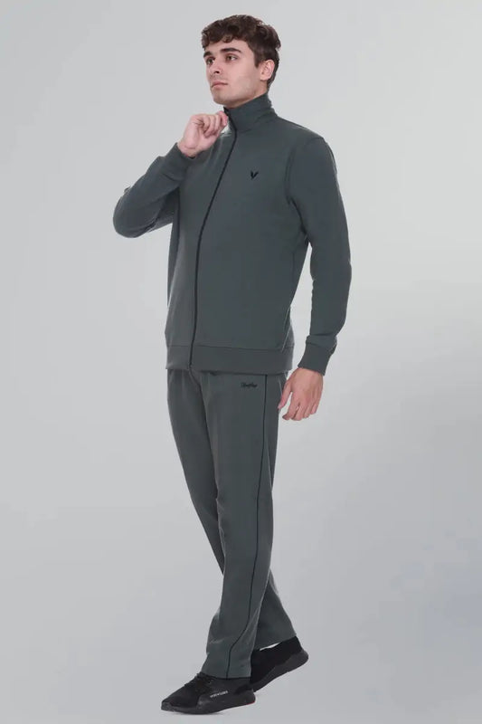 Peacock Teal Cotton Fleece Winter Tracksuit For Men