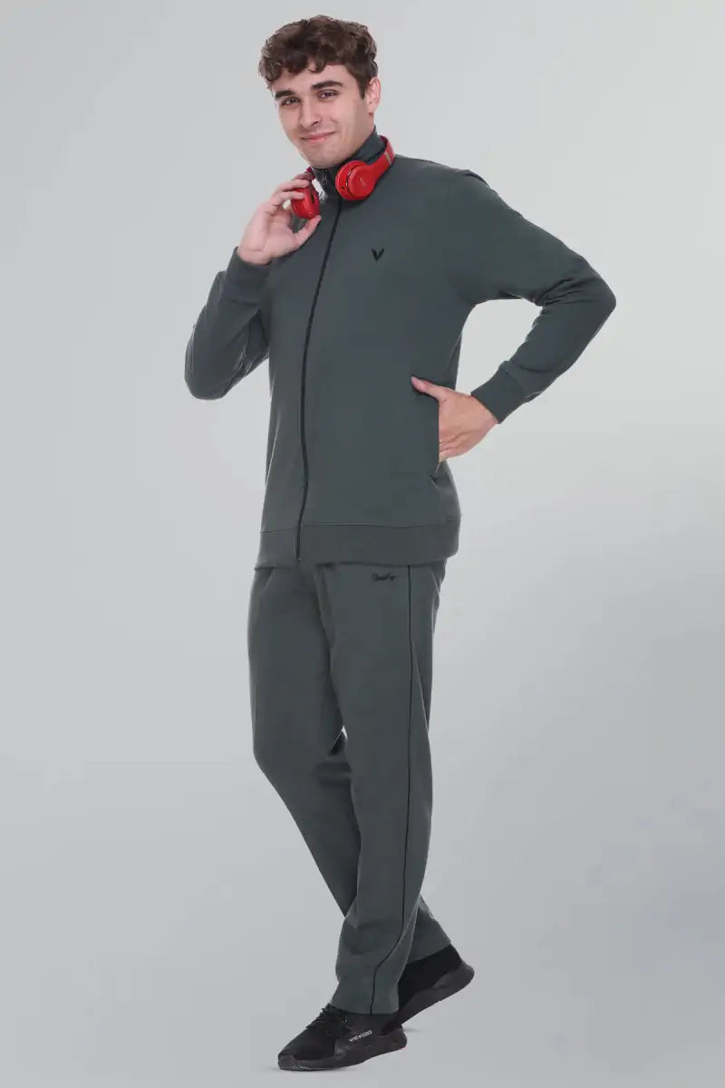 Peacock Teal Cotton Fleece Winter Tracksuit For Men
