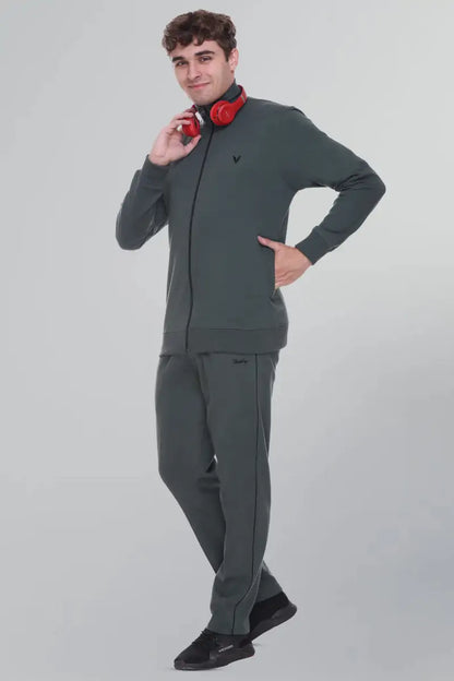 Peacock Teal Cotton Fleece Winter Tracksuit For Men