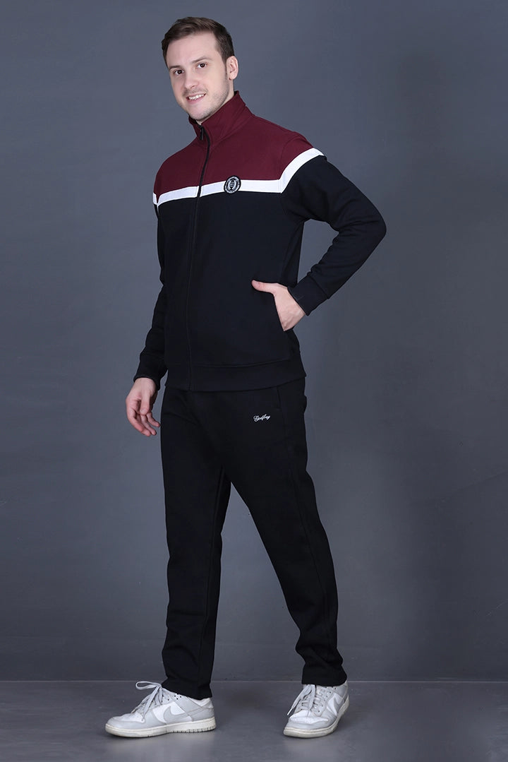 Black Cotton Fleece Winter Tracksuit For Men