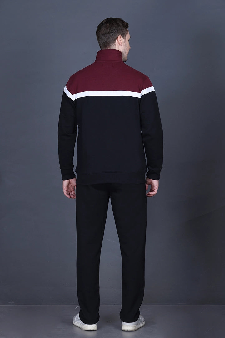 Black Cotton Fleece Winter Tracksuit For Men