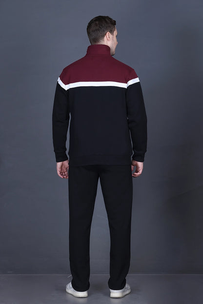 Black Cotton Fleece Winter Tracksuit For Men