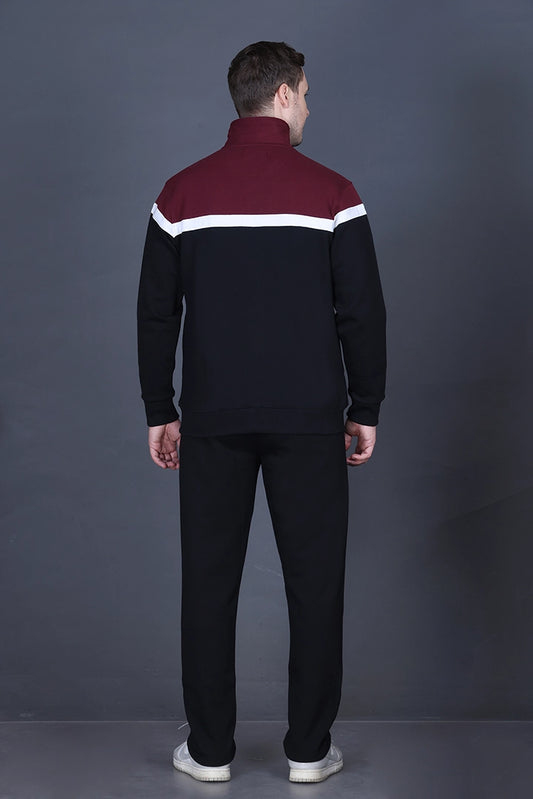 Black Cotton Fleece Winter Tracksuit For Men