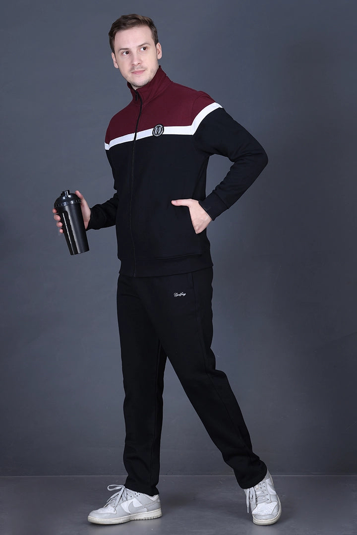 Black Cotton Fleece Winter Tracksuit For Men