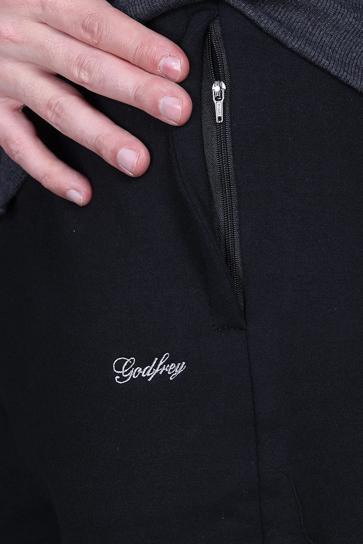 Black Cotton Fleece Winter Tracksuit For Men