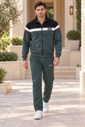 Pine Green Cotton Fleece Winter Tracksuit For Men
