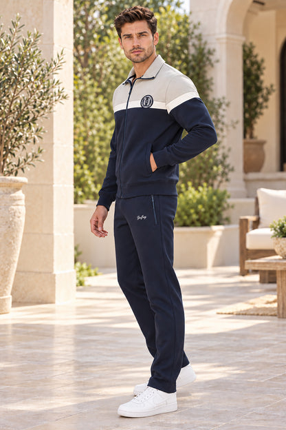 Navy Cotton Fleece Winter Tracksuit For Men