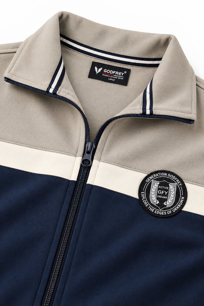 Navy Cotton Fleece Winter Tracksuit For Men