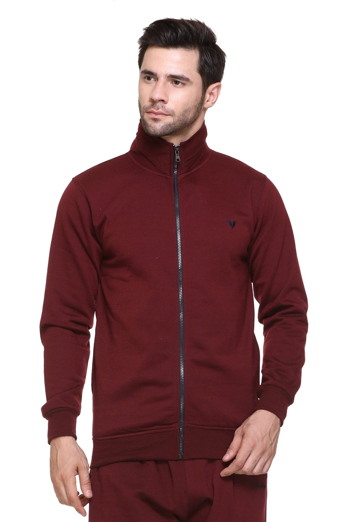 Maroon Cotton Fleece Full Sleeve Jacket Sweatshirt For Men