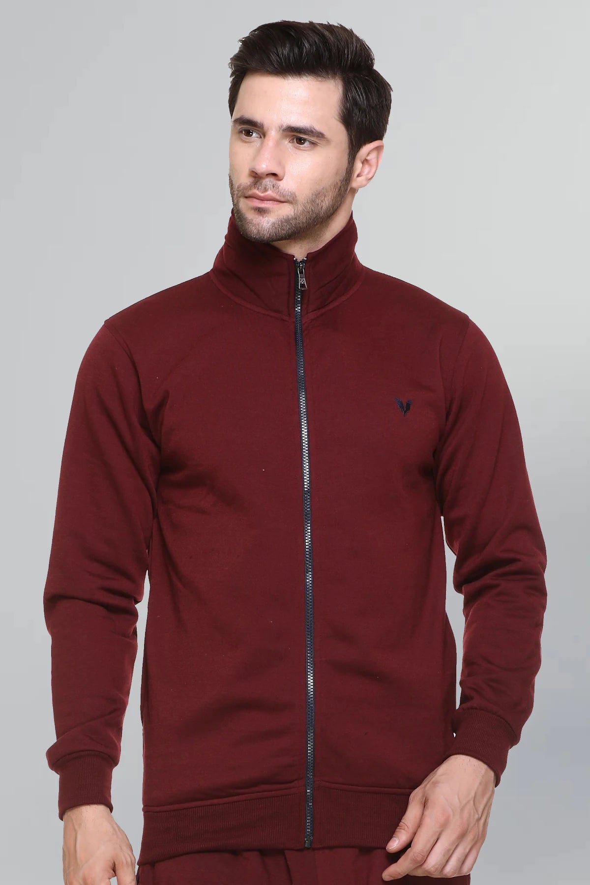 Maroon Cotton Fleece Full Sleeve Jacket Sweatshirt For Men