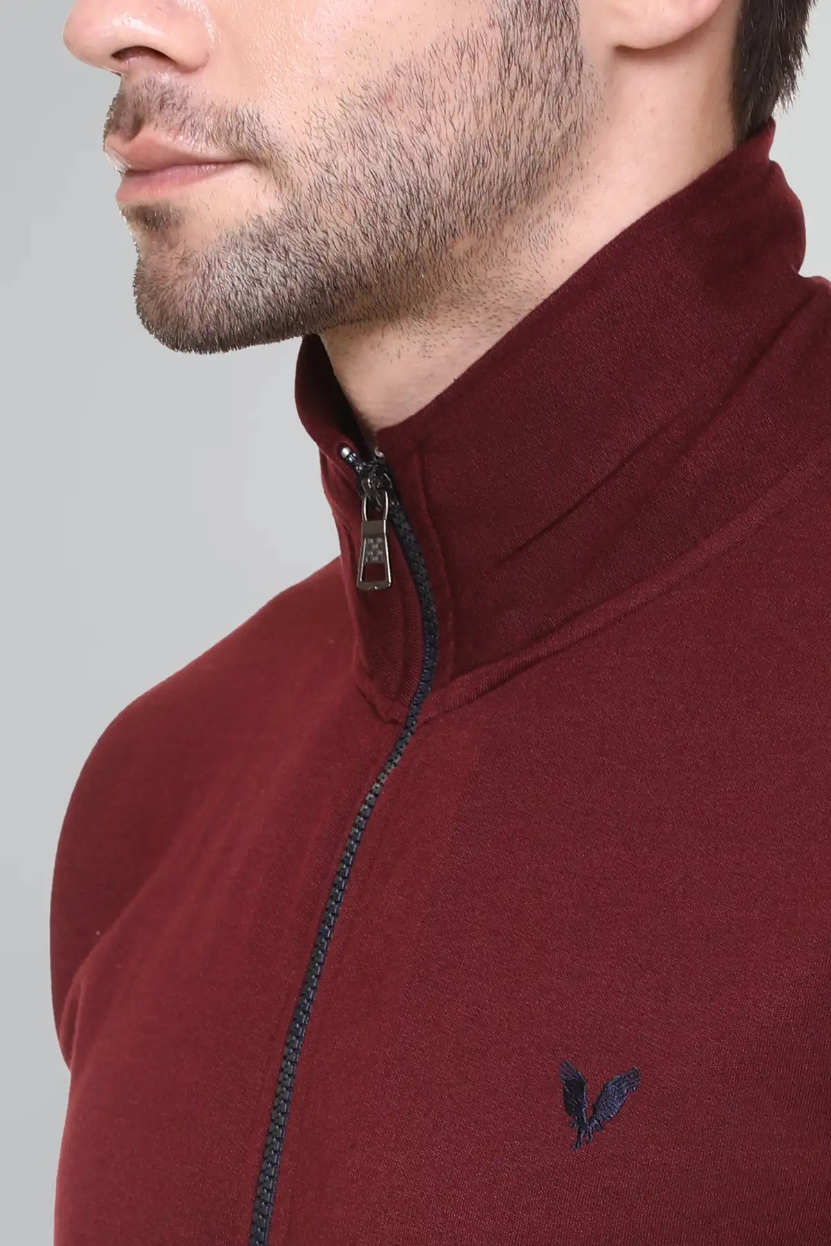 Maroon Cotton Fleece Full Sleeve Jacket Sweatshirt For Men
