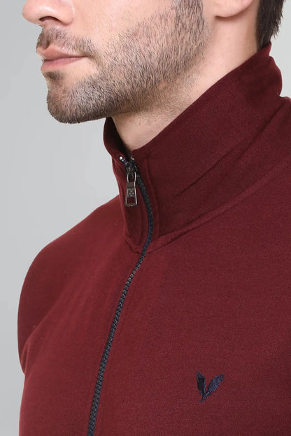 Maroon Cotton Fleece Full Sleeve Jacket Sweatshirt For Men