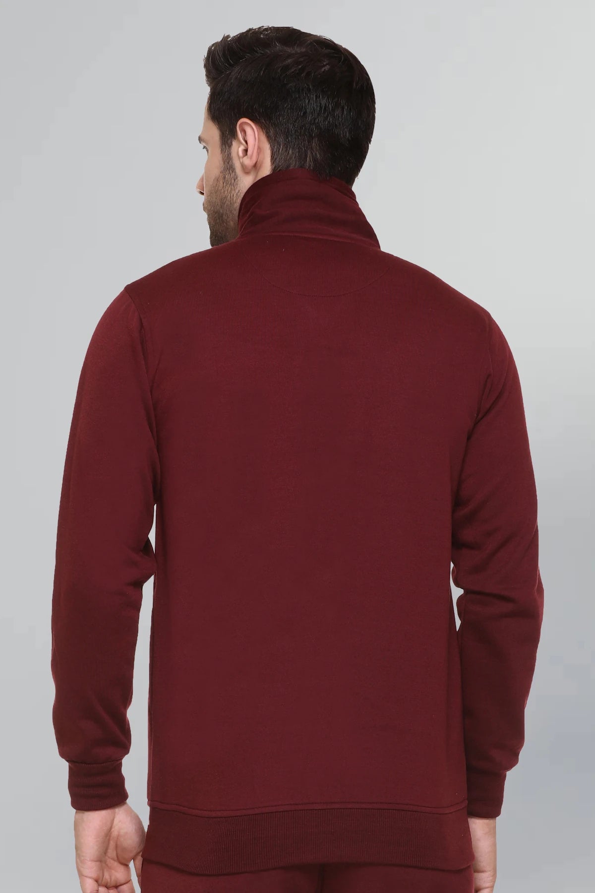 Maroon Cotton Fleece Full Sleeve Jacket Sweatshirt For Men