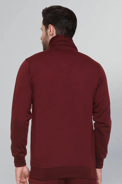 Maroon Cotton Fleece Full Sleeve Jacket Sweatshirt For Men