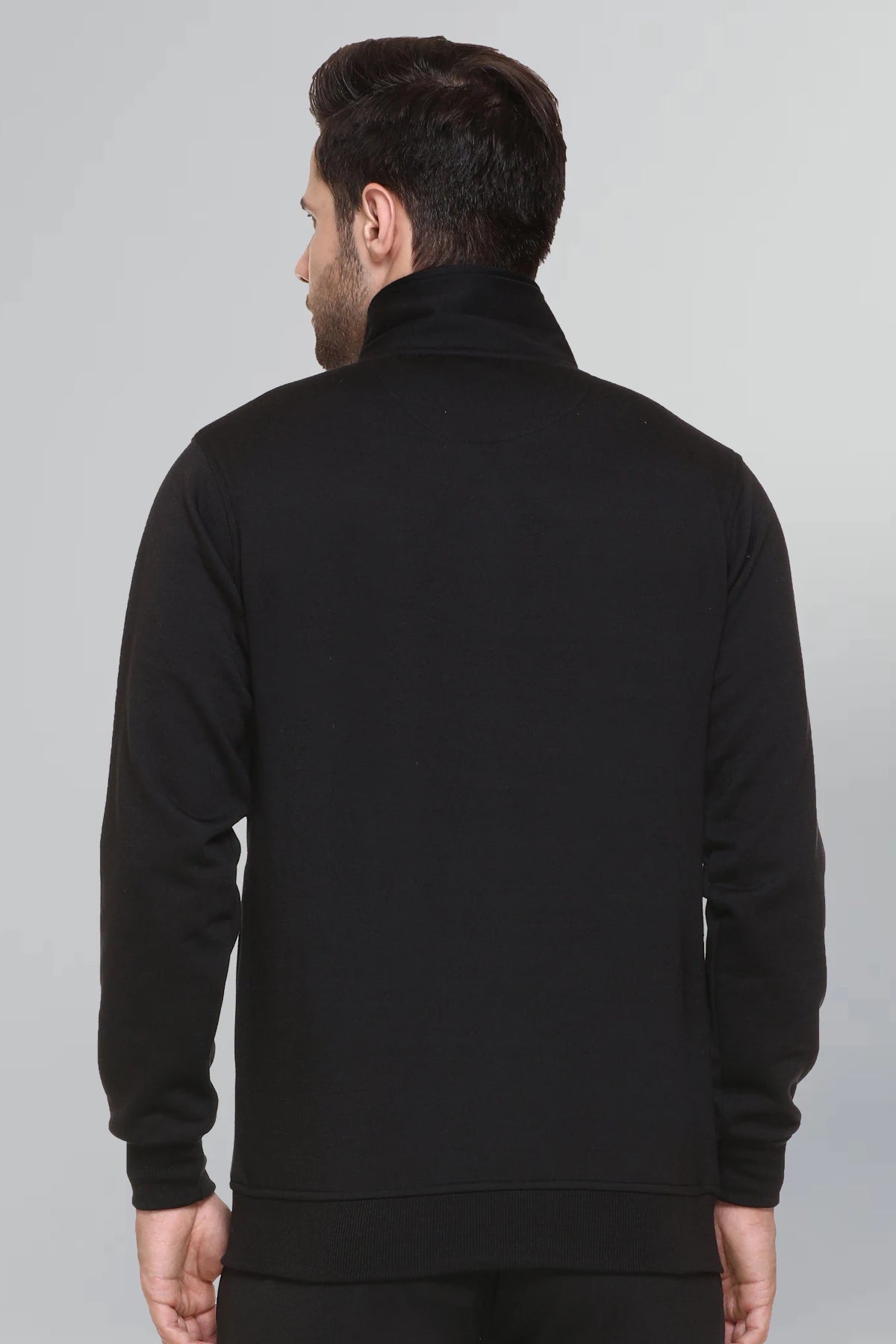 Black Cotton Fleece Full Sleeve Jacket Sweatshirt For Men