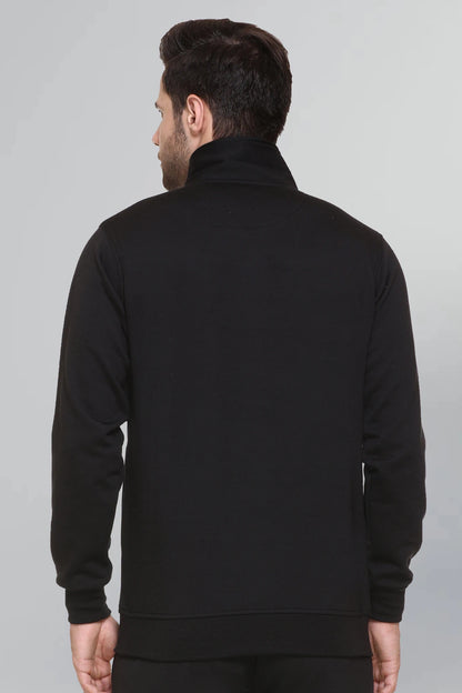 Black Cotton Fleece Full Sleeve Jacket Sweatshirt For Men