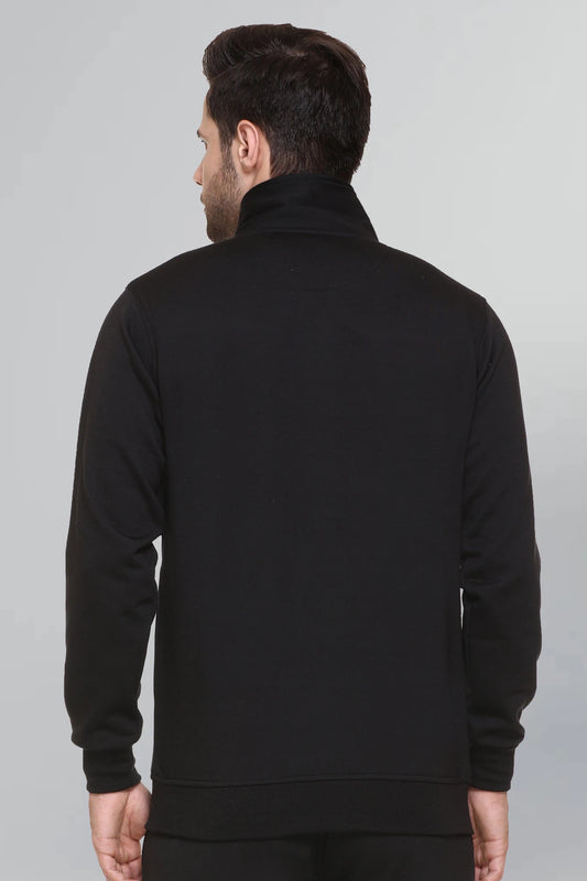 Black Cotton Fleece Full Sleeve Jacket Sweatshirt For Men