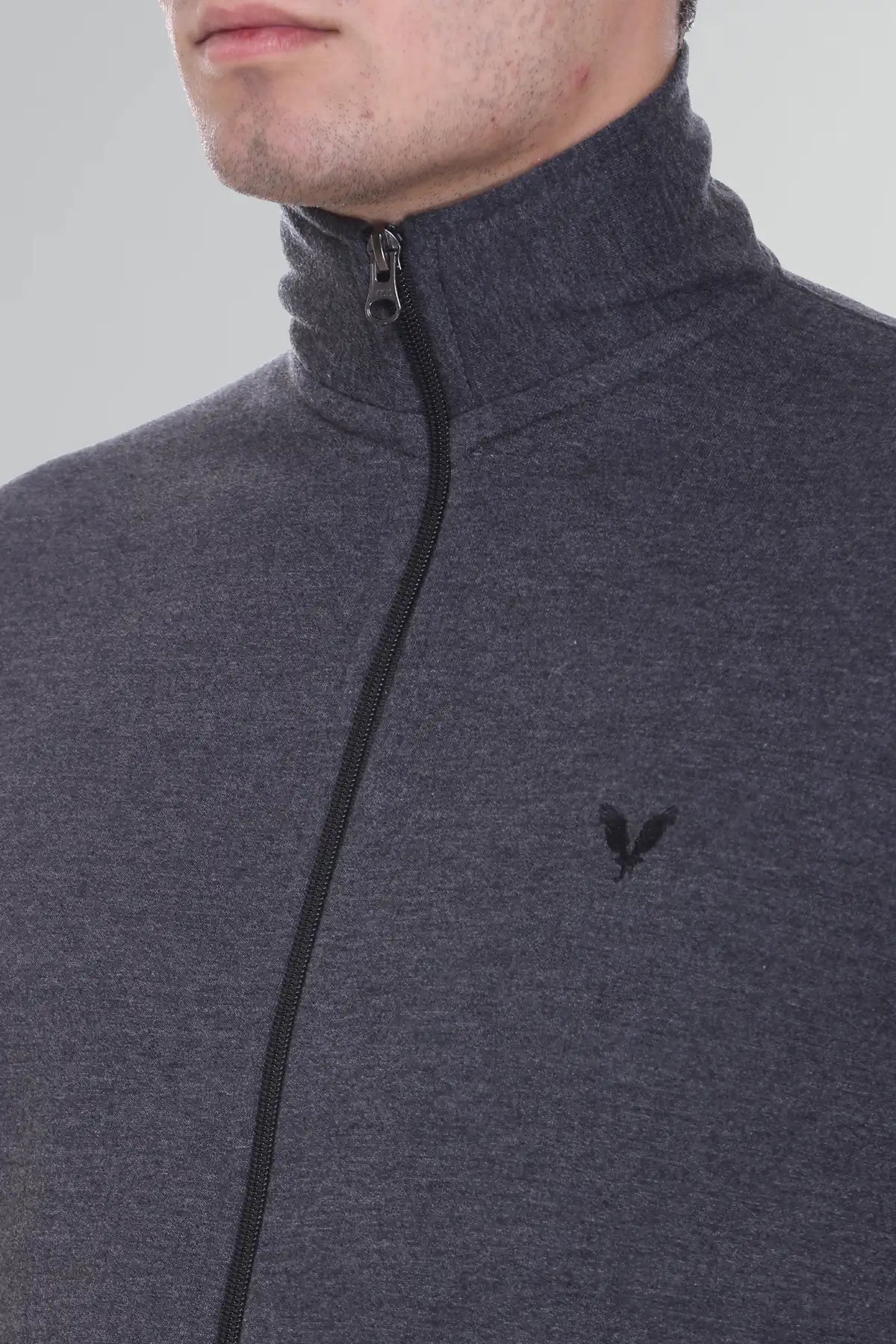 Charcoal Cotton Fleece Full Sleeve Jacket Sweatshirt For Men