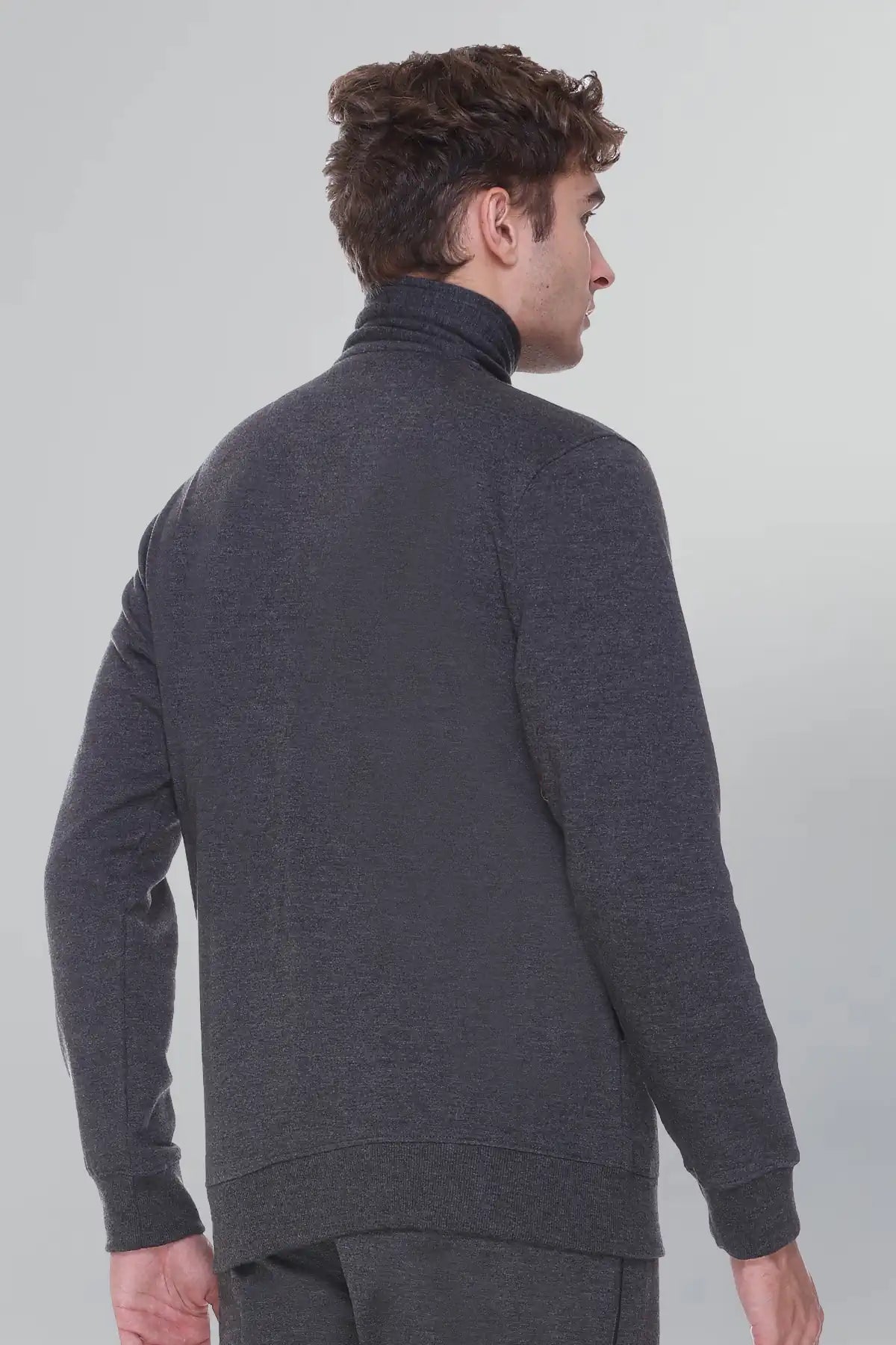 Charcoal Cotton Fleece Full Sleeve Jacket Sweatshirt For Men