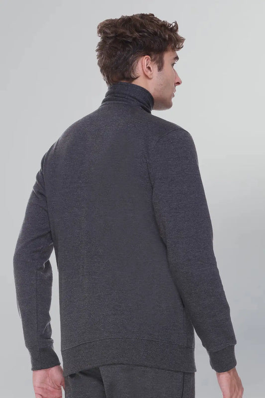 Charcoal Cotton Fleece Full Sleeve Jacket Sweatshirt For Men