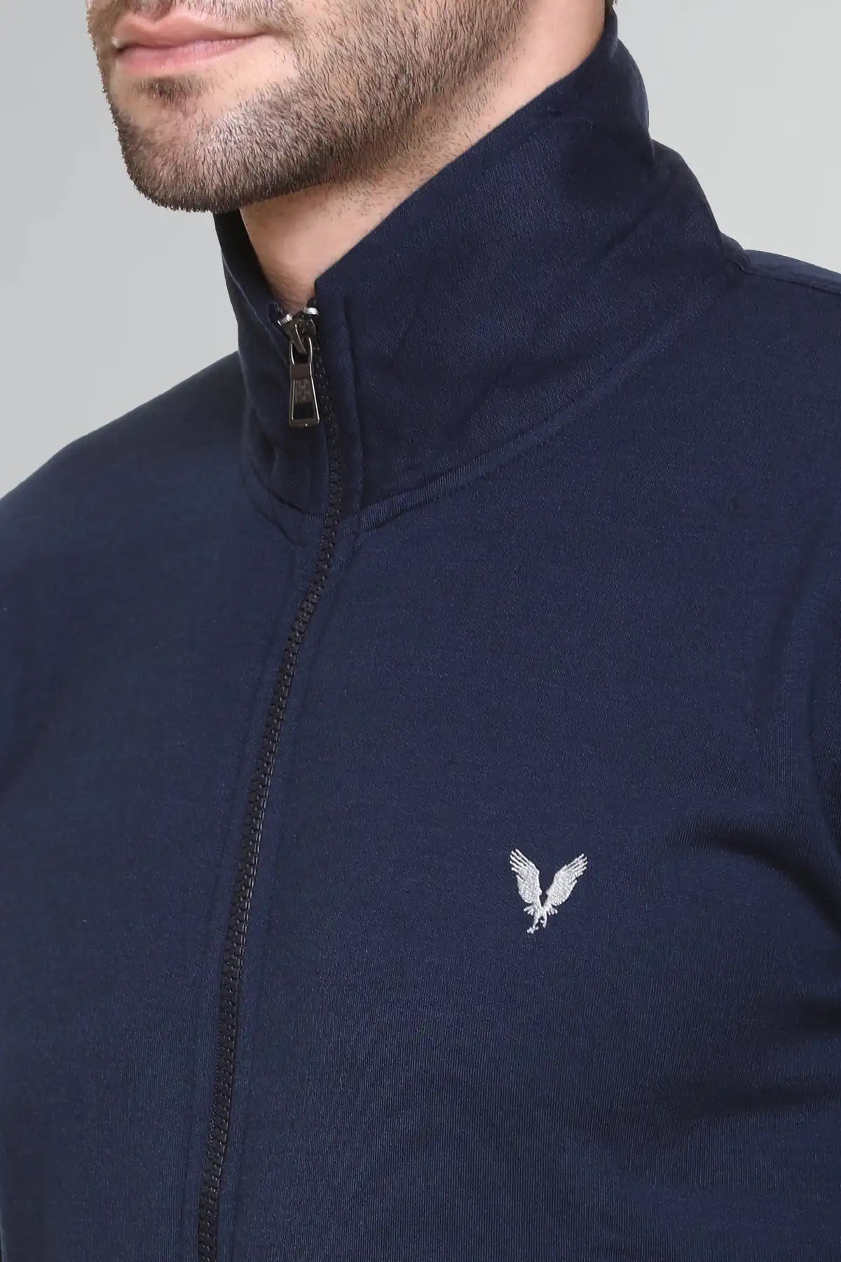 Navy Cotton Fleece Full Sleeve Jacket Sweatshirt For Men
