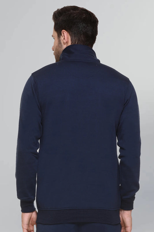 Navy Cotton Fleece Full Sleeve Jacket Sweatshirt For Men
