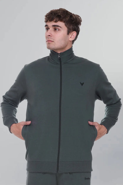 Peacock Green Cotton Fleece Full Sleeve Jacket Sweatshirt For Men