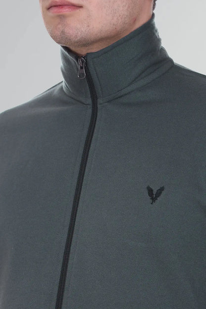 Peacock Green Cotton Fleece Full Sleeve Jacket Sweatshirt For Men
