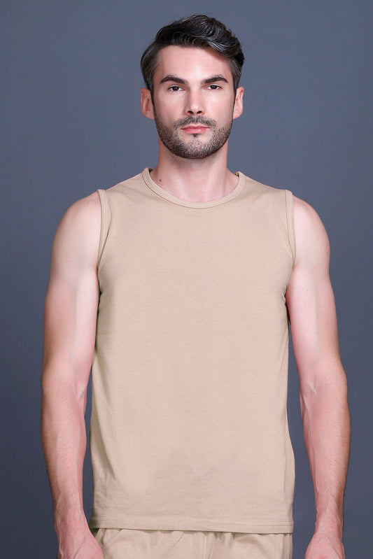 Beige Gym Vest Men Sleeveless T-Shirt