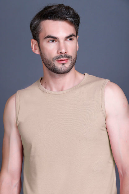 Beige Gym Vest Men Sleeveless T-Shirt