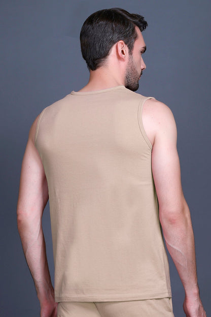 Beige Gym Vest Men Sleeveless T-Shirt