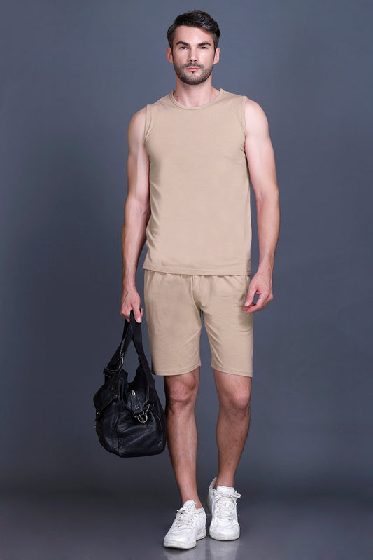 Beige Gym Vest Men Sleeveless T-Shirt