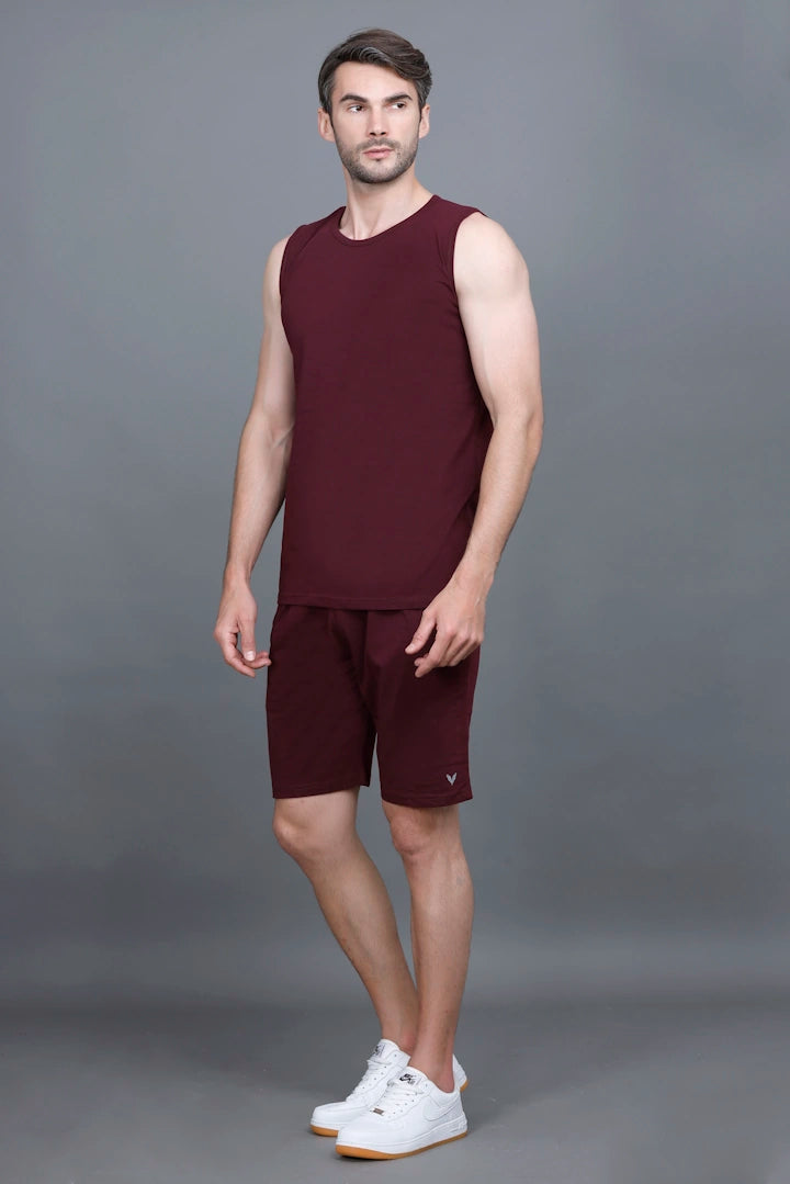 Burgundy Coord Sets Men Sando Set