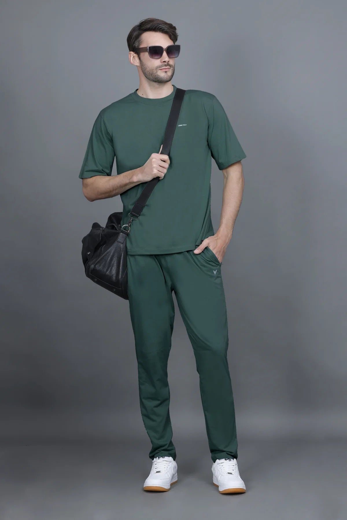 Turquoise Solid  cotton Track pants Men