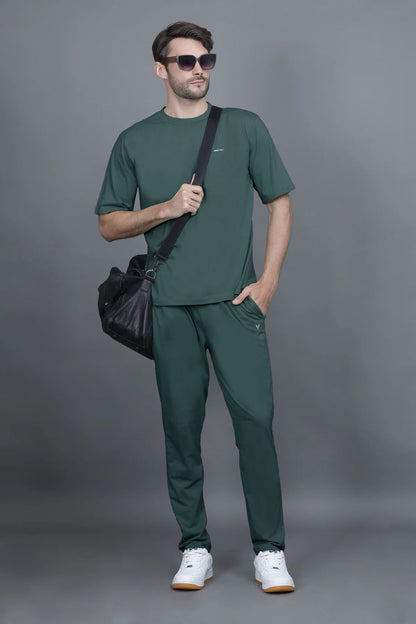 Turquoise Solid  cotton Track pants Men