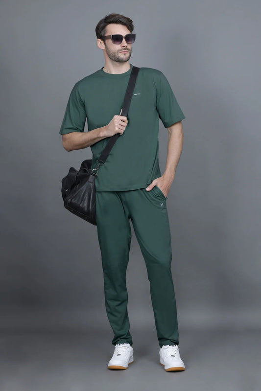 Turquoise Solid  cotton Track pants Men