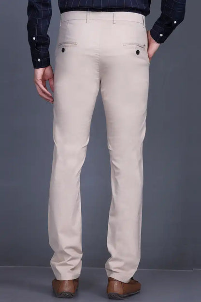 Beige Solid Regular Fit Casual Cotton Trouser for Men