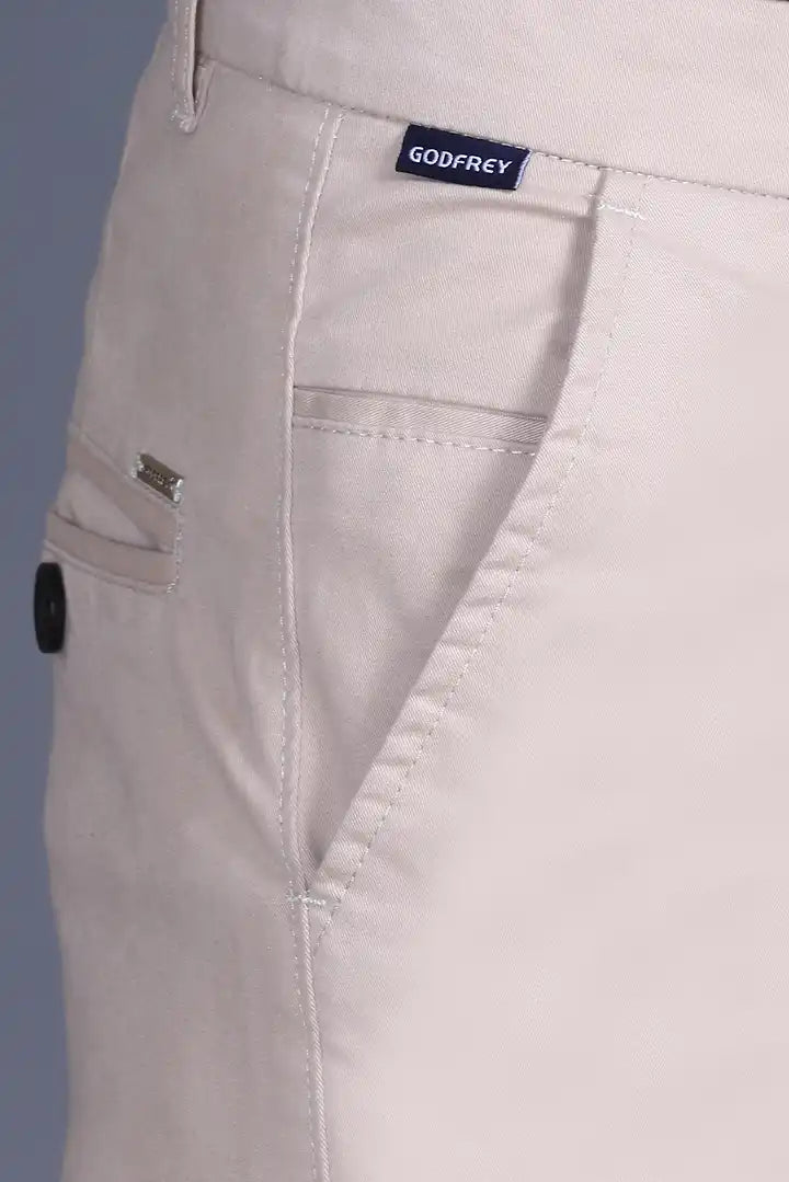 Beige Solid Regular Fit Casual Cotton Trouser for Men